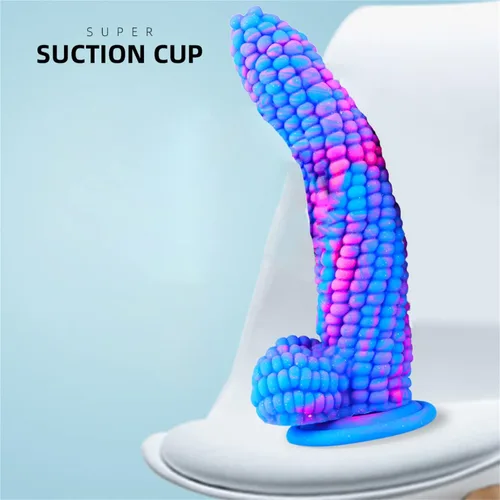 Miniatura 3 de Monster Consolador Colorido Grano Grande Maíz Adulto Sexo Juguete con Fuerte Ventosa 8 Pulgadas Flexible Suave Consoladores Vegetales - Azul