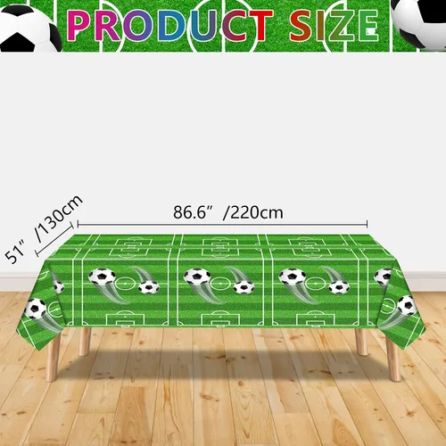 Miniatura 2 de Paquete de 2 manteles de fútbol, manteles rectangulares desechables de plástico de 51 x 87 pulgadas, para fiestas temáticas de fútbol