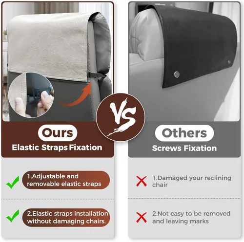 Miniatura 5 de Funda para reposacabezas para silla reclinable, protector para reposacabezas de piel sintética con correas elásticas, fundas para reposacabezas