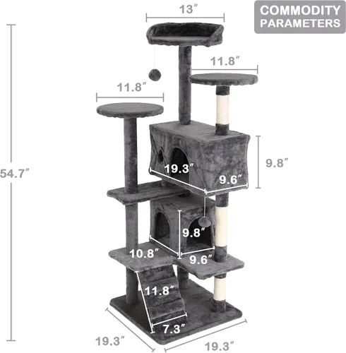 Miniatura 6 de Go Pet Club - Mueble de torre para gatos de varios niveles de 54 pulgadas de alto con poste rascador, juguetes y casa para gatos