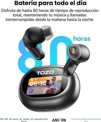 Miniatura 4 de TOZO NC20 Pro Auriculares inalámbricos con cancelación activa de ruido con pantalla táctil inteligente, audio LDAC de alta resolución, graves
