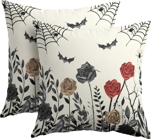 Miniatura 12 de Kawani Fundas de almohada de conejo de Pascua de 16x16 pulgadas, juego de 2 fundas de almohada decorativas de conejo negro floral de Pascua