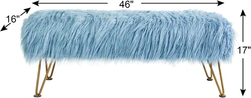 Miniatura 2 de Banco otomano de piel sintética de felpa suave azul para entrada, reposapiés peludo, 46 x 16 x 17 pulgadas, banco largo resistente para dormitorio