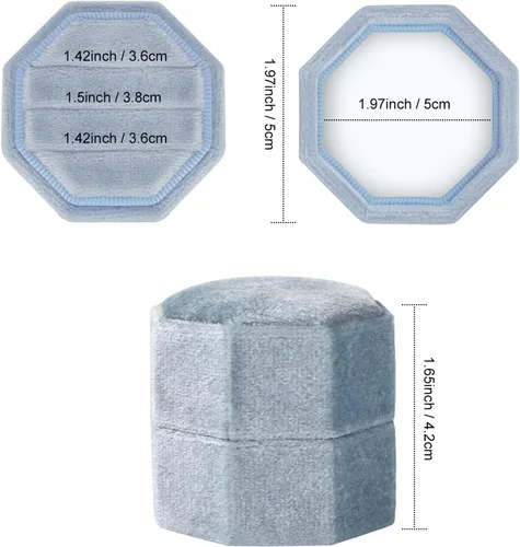 Miniatura 4 de MYEBIUAI Caja para anillos de boda, 3 ranuras de alta calidad, caja de regalo de almacenamiento de anillo de terciopelo, caja de regalo para anillo