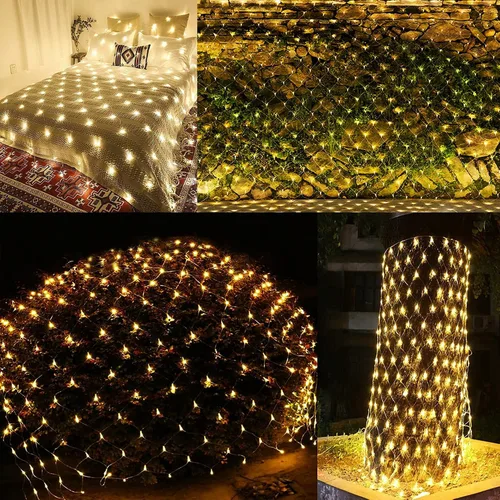 Miniatura 6 de kemooie 198 luces LED de red de Navidad, 9.8 pies x 6.6 pies, luces de malla enchufables, conectables, 8 modos de parpadeo, luces de cadena