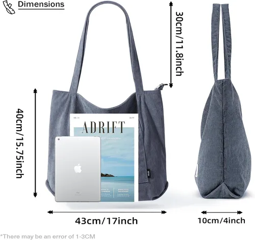 Miniatura 2 de KALIDI Bolso de mano de pana para mujer, bolso de hombro grande con bolsillo con cremallera, bolso Hobo casual de gran capacidad, bolsa de trabajo