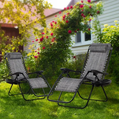 Miniatura 8 de Nazhura Juego de 2 sillas reclinables relajantes para patio, sillas de malla de acero ajustable, silla de salón de gravedad cero, sillas de playa