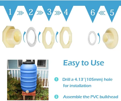 Miniatura 3 de Quickun Adaptador de conector de tanque de agua de mamparo ABS de 3 pulgadas con enchufes a granel de montaje de tubería (juego de 1)