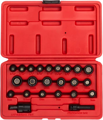 Miniatura 2 de SUNEX TOOLS 1818 Juego de dados de impacto magnético fraccionario y métrico de 1/4 pulgadas, pulgadas, métrico, estándar, 6 puntos, Cr-Mo, 3/16