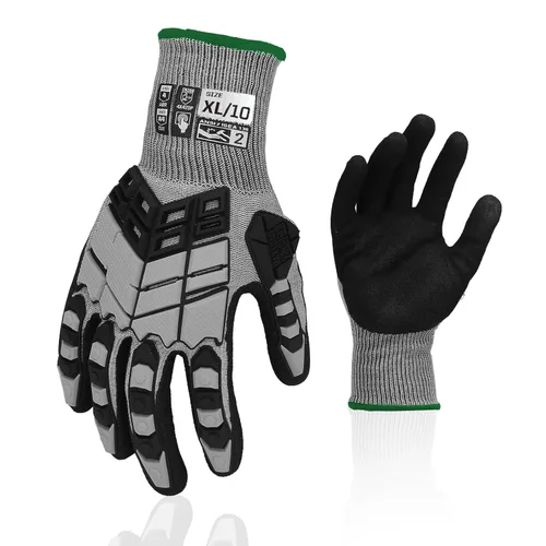 Miniatura 17 de 2 pares de guantes de trabajo de seguridad, guantes de impacto para hombres y mujeres, resistentes a los cortes, antideslizantes, de trabajo pesado