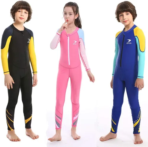 Miniatura 6 de ZCCO Traje de baño para niños, traje de sol de cuerpo completo, traje de agua de una pieza para niños y niñas, de manga larga para nadar