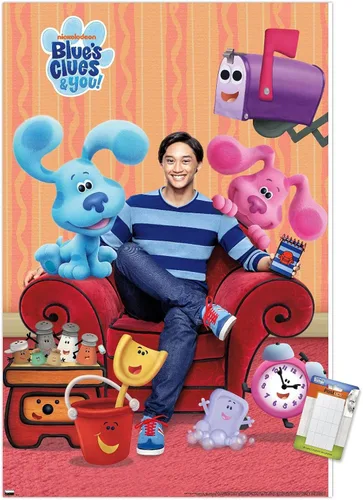 Miniatura 15 de Nickelodeon Blue's Clues - Póster de pared grupal, 22.4 pulgadas de largo x 14.7 pulgadas de ancho, versión enmarcada de madera de granero