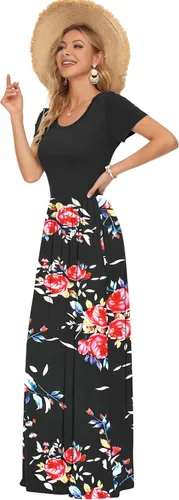 Miniatura 2 de Auselily - Vestidos de mujer, largos, manga corta, holgados, de estilo sencillo e informal