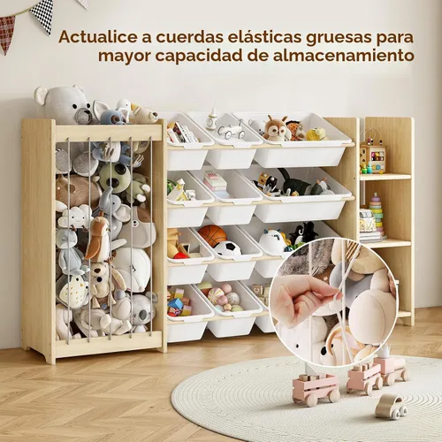 Miniatura 8 de EXPERLAM Organizador de almacenamiento de juguetes 3 en 1, soporte para animales de peluche y estantería de 3 niveles, organizador de juguetes