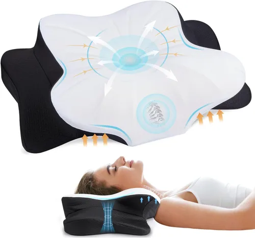 Miniatura 22 de Almohada Cervical para Alivio del Dolor de Cuello - Almohada Ortopédica Ergonómica Refrescante de Doble Cara con Funda de Almohada de Seda de Hielo