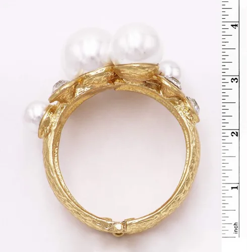 Miniatura 5 de Rosemarie & Jubalee - Pulsera de perlas de imitación extra grande para mujer, hecha para una declaración de sirena, brazalete con bisagra, Cristal