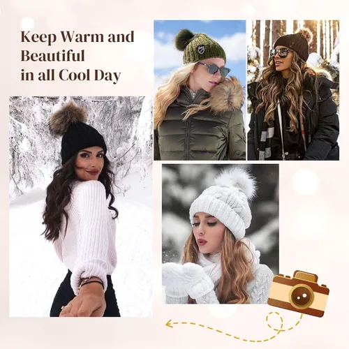 Miniatura 6 de Flufymooz Gorro con peluca, extensión de pelo con gorro de piel sintética con pompón largo ondulado rizado, peluca con gorro adjunto de 20 pulgadas