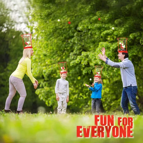 Miniatura 7 de Novelty Place Head Basketball Hoop Juego de fiesta para niños y adultos, diadema de baloncesto ajustable con 20 bolas, rojo y blanco