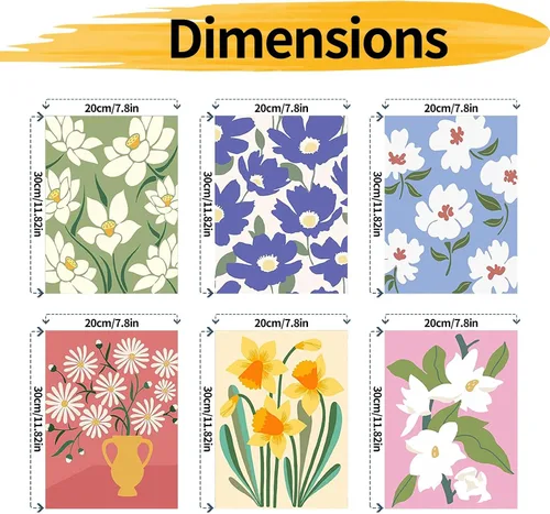 Miniatura 2 de YALKIN Paquete de 6 kits de pintura por números para adultos, pintura al óleo acrílica fácil por números, kit de pintura de acuarela de flores por