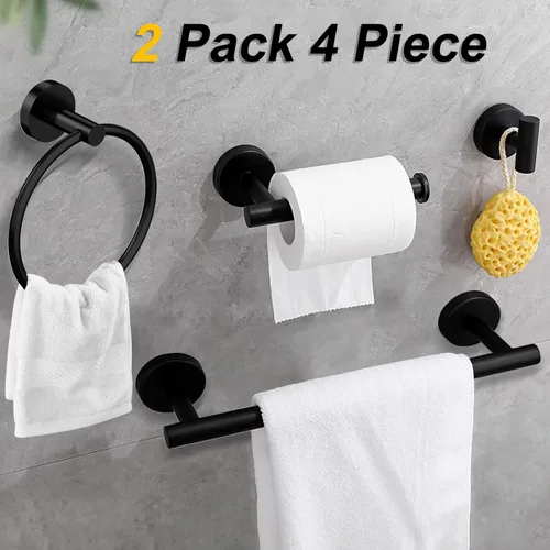 Miniatura 2 de Cilee Juego de 8 piezas de accesorios de baño negro mate, barra de toalla de baño de 24 pulgadas, anillo de toalla, soporte para papel higiénico +