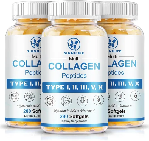 Péptidos de Colágeno Múltiple para Mujeres y Hombres, Péptidos de Colágeno Hidrolizados-Tipo I, II, III, V, X - con Ácido Hialurónico, Vitamina C,