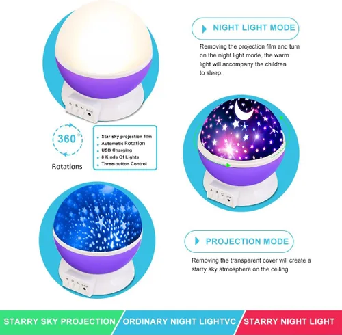 Miniatura 3 de Lámpara de iluminación nocturna [4 cuentas LED, 3 modelos, cable USB de 4.9 pies), romántica rotación proyector Cosmos Estrella Cielo Luna, rotación