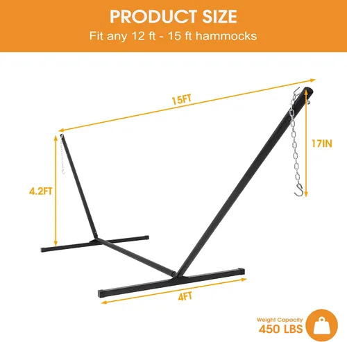 Miniatura 4 de Lazy Daze Hammocks Hamaca portátil de acero resistente de 15 pies con ganchos y cadenas para exteriores, patio, patio trasero, capacidad de 450 Negro