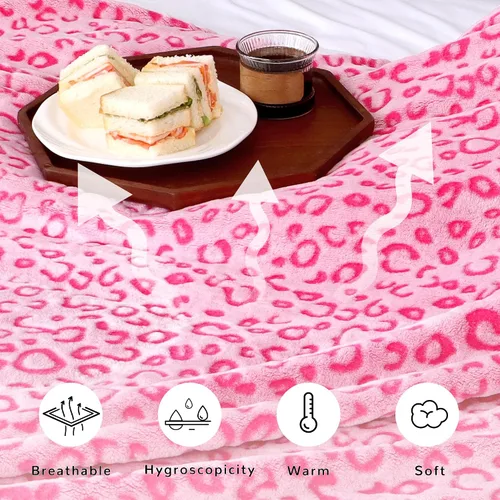 Miniatura 7 de Manta rosa para mujer – Manta de forro polar suave y mullida con estampado de leopardo, manta de sofá cama con estampado de guepardo, regalos
