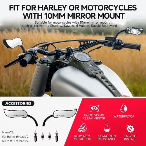 Miniatura 2 de DREAMIZER Mini espejos laterales para motocicleta de 0.315 in compatibles con Harley Sportster Forty Eight Iron 48 72 883 1200 Softail Dyna Electra