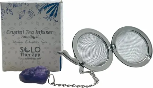 Miniatura 2 de Infusor de té de cristal, cristal de amatista, colador de té de malla de acero inoxidable, filtro de té de bola de cristal de amatista con gancho
