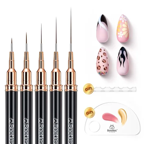 Miniatura 9 de Beetles - Pinceles delineadores para uñas 5 unidades - Pinceles metálicos para arte de uñas, pinceles negros para arte de uñas, tamaños 5/9/15/20/25