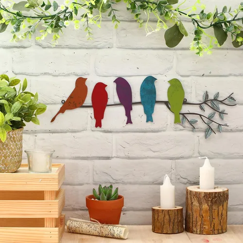 Miniatura 10 de Ferraycle Arte de pared de pájaro de metal, pájaros en rama con hojas, letrero de metal para colgar en la pared para balcón, jardín, decoración