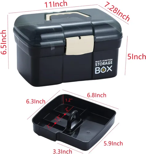 Miniatura 2 de Kinsorcai Organizador de caja de plástico de 11 pulgadas con bandeja extraíble, organizador de costura, suministros de manualidades y arte, caja