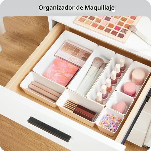 Miniatura 4 de Vtopmart - Juego de 25 organizadores de cajones de plástico, 4 tamaños versátiles, charolas organizadoras de cajones para baño y tocador, Blanco