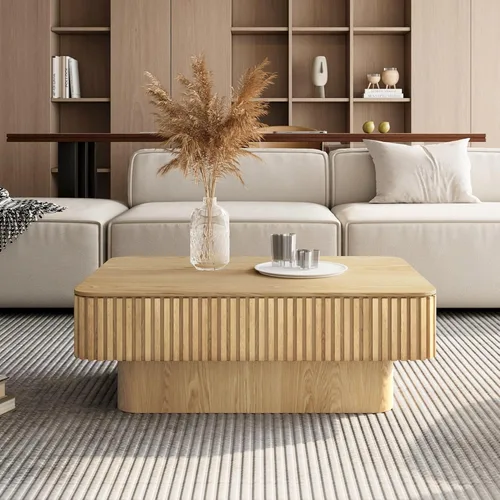 Miniatura 3 de LKTART Mesa de Centro con Tapa Elevable para Sala de Estar, Mesa de Centro Acanalada de Acento con Almacenamiento, Mesa de Té Central Rectangular