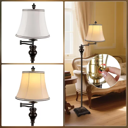 Miniatura 3 de PARTPHONER Lámparas de pie vintage para sala de estar, lámpara de pie de granja tradicional con brazo oscilante ajustable de 350° para dormitorio