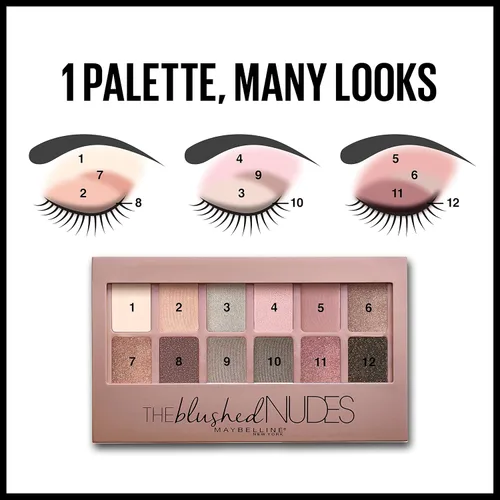 Miniatura 5 de Maybelline The Blushed Nudes Paleta de sombra de ojos, 12 tonos mate pigmentados y brillantes, polvo mezclable, 1 unidad NUDES BLUSHED