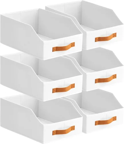 Miniatura 12 de Homsorout Contenedores de almacenamiento de tela para organizar, paquete de 6 cajas de almacenamiento grandes trapezoidales plegables con asa