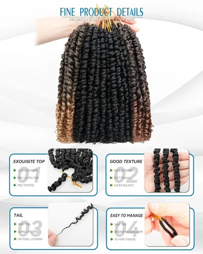 Paquete combinado de cabello de ganchillo Passion Twist (6 paquetes 1B + 1 paquete T1B/27+1 paquete T1B/30), extensiones de cabello trenzado