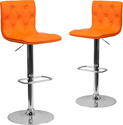 Miniatura 16 de Flash Furniture Taburete de bar contemporáneo de vinilo gris capitoné con botones y altura ajustable con base cromada