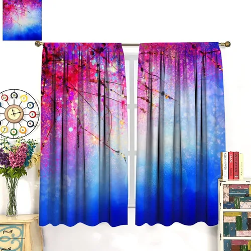 Miniatura 3 de Cortinas opacas con diseño floral de galaxia azul abstracta para dormitorio, cortinas de ventana de teñido anudado con diseño de flor de cerezo