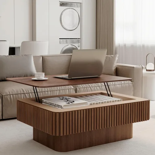 Miniatura 40 de 31.52" Square Lift Top Coffee Table with Storage, Natural Rattan & Hemp Rope, Adjustable Function, Vintage Farmhouse Center Table for Living Room