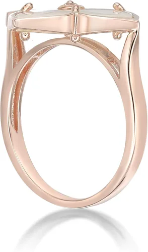 Miniatura 5 de Lavari Jewelers Anillo de flor de ónix negro o nácar y circonita cúbica para mujer, en plata de ley 925 con chapado en oro, aniversario, tallas 6 a 8