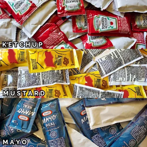 Miniatura 2 de Set de regalo: 25 paquetes de ketchup, 25 paquetes de mostaza y 25 paquetes de mayonesa - 75 paquetes de condimentos en total con clip y esparcidor