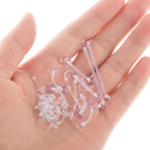 Miniatura 6 de 37 piezas de retenedores de piercing transparentes para el trabajo, anillos de nariz de plástico bioflex, tachuelas, anillos para el vientre