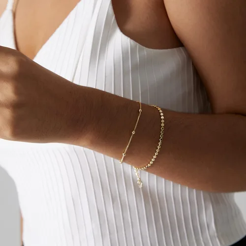 Miniatura 5 de MIDEEO - Pulseras chapadas en oro para mujer, juego de delgadas pulseras de cadena para combinar, de espiga, trenzada, de circonita cúbica