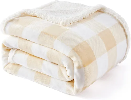 Touchat Manta Sherpa Buffalo a cuadros tamaño individual de 60 x 70 pulgadas, mullida, suave y acogedora, manta de microfibra de felpa de franela de