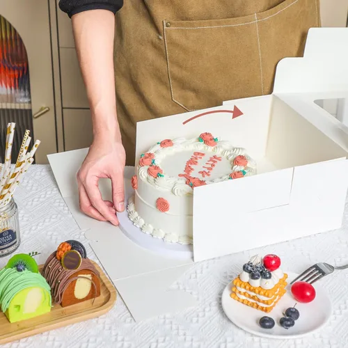 Miniatura 7 de Moretoes - 24 cajas de pastel blancas de 10 x 10 x 5 pulgadas cuadradas con ventana, cajas de panadería para pasteles, Día de la Madre, repostería