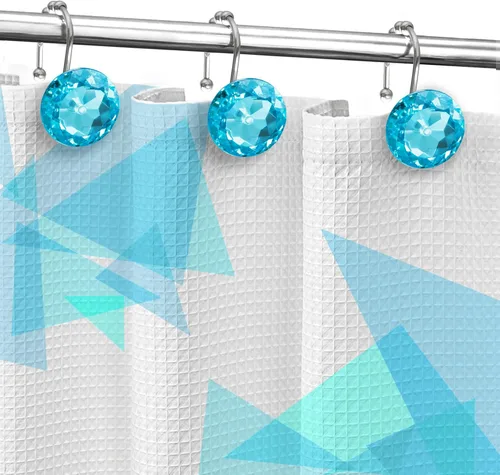 Miniatura 4 de Sunlit Diseño de Lujo Redondo Aqua Azul Diamante Cristal Gema Bling con Bolas Deslizantes Ganchos para Cortina de Ducha, Anillos para Cortina