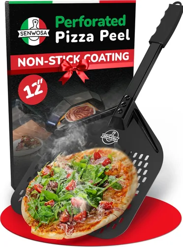 Senwosa Pela de pizza antiadherente de 12 pulgadas, excelente deslizamiento y fácil limpieza, base de metal perforada con revestimiento cerámico
